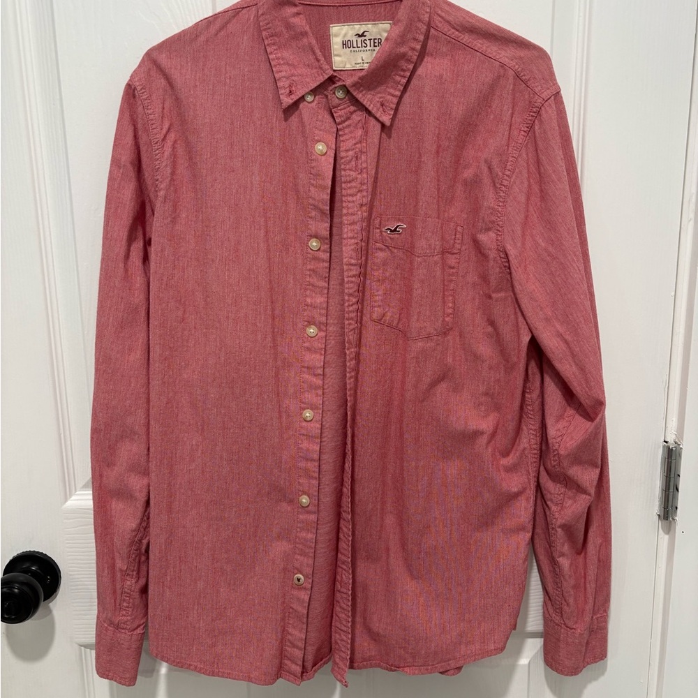 Hollister Men's Casual Pink Button-Down Shirt